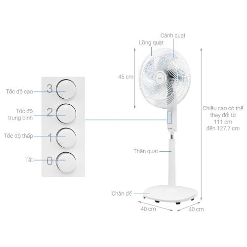 Kích thước Quạt điện lốc xoáy Toshiba F-ASB50VN(W)