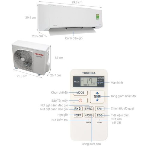 Kích thước Điều hòa không khí Toshiba RAS-H13HKCVG-V