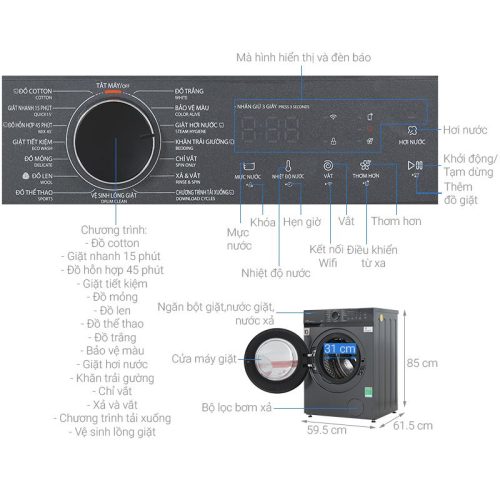 Kích thước Máy giặt cửa trước Toshiba TW-T21B120UWV(MG)