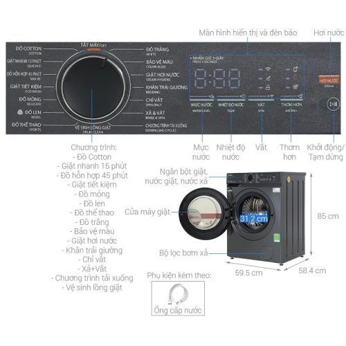 Kích thước Máy giặt cửa trước Toshiba TW-T21BU105UWV(MG)