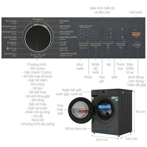 Kích thước Máy giặt cửa trước Toshiba TW-T21BU130UWV(MG)