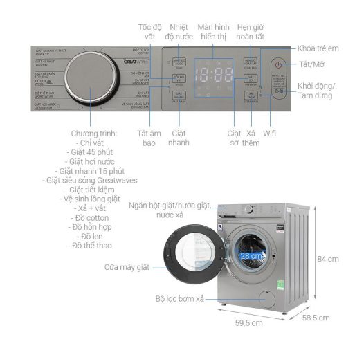 Kích thước Máy giặt thông minh Toshiba TW-BL105A4V(SS)