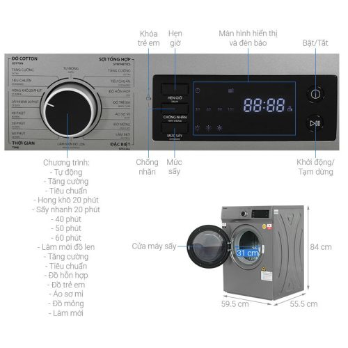 Kích thước Máy sấy thông hơi Toshiba TD-H80SEV (SK)