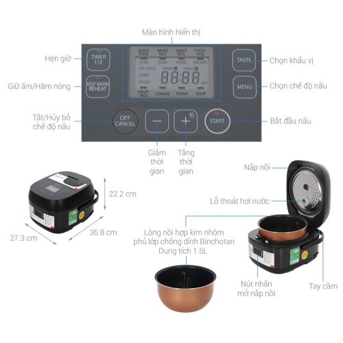 Kích thước Nồi cơm cao tần TOSHIBA RC-15IP1UVN(K)