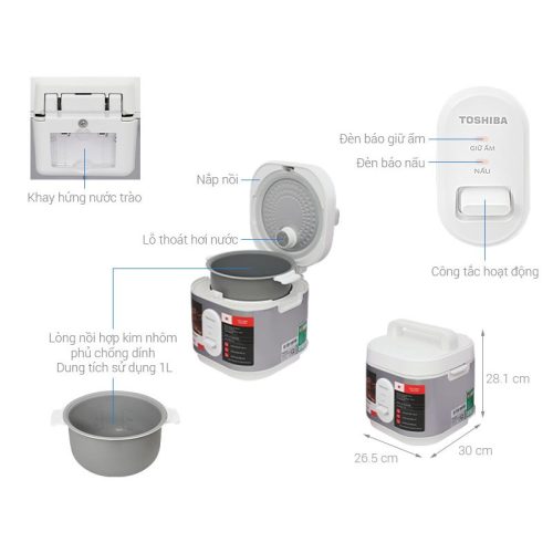 Kích thước Nồi cơm điện OBENTO TOSHIBA RC-10JRUVN(W)