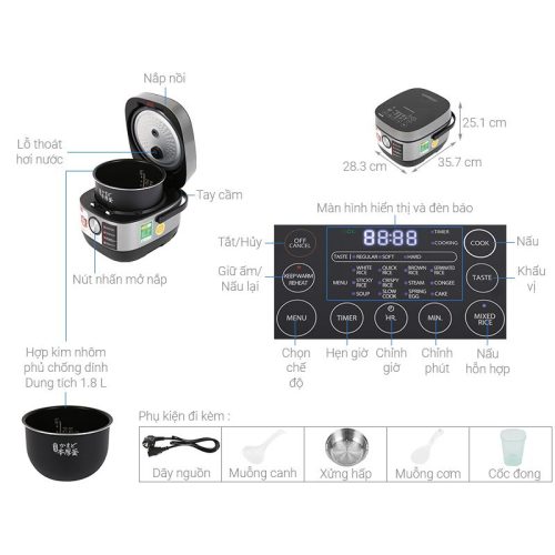 Kích thước Nồi cơm điện Toshiba RC-18IP1PV