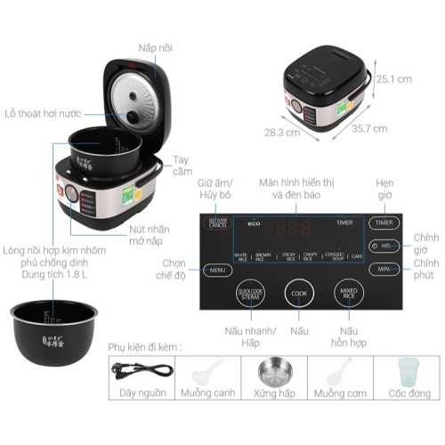 Kích thước Nồi cơm điện Toshiba RC-18IX1PV