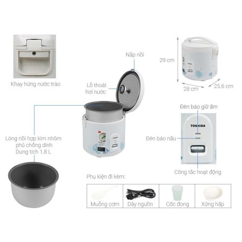 Kích thước Nồi cơm điện Toshiba RC-18JH2PV(B)