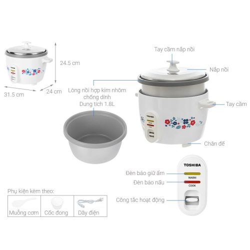 Kích thước Nồi cơm điện Toshiba RC-18MH2PV(F)