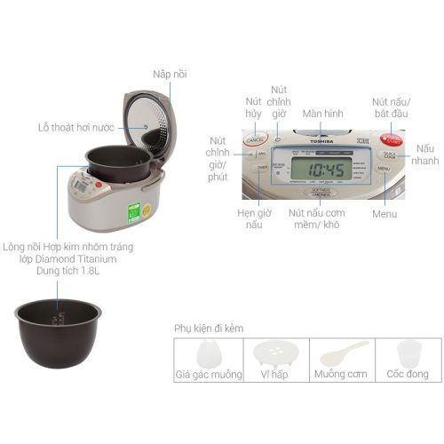 Kích thước Nồi cơm điện Toshiba RC-18RH(CG)VN