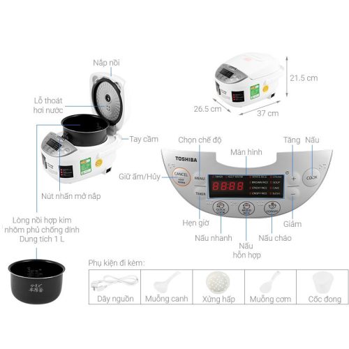 Kích thước Nồi cơm điện tử Toshiba RC-10DH2PV(W)