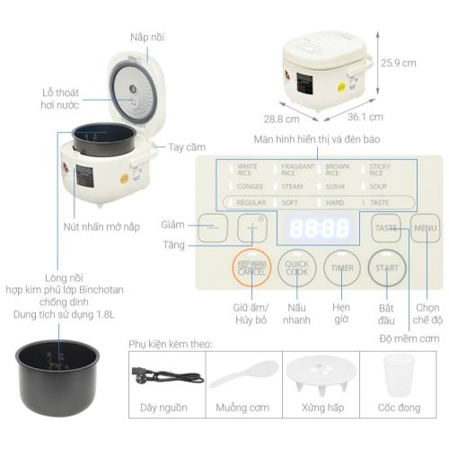 Kích thước Nồi cơm điện tử TOSHIBA RC-18DR4TVN(H/W)