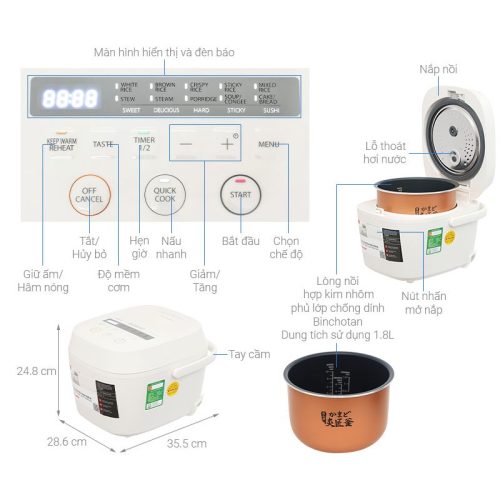 Kích thước Nồi cơm điện tử TOSHIBA RC-18DR5UVN